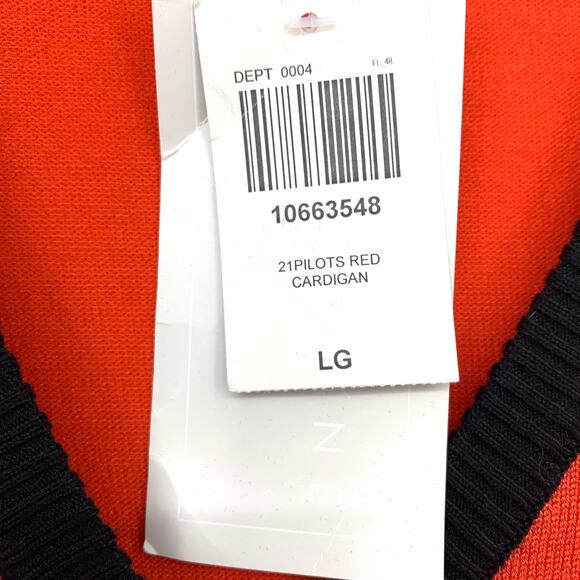 SOLD  Twenty One Pilots Red Orange Cardigan Sweater Juniors L - Picture 8 of 8